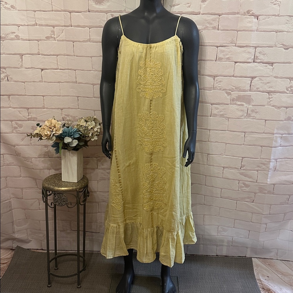 Zara Yellow Embroidered Maxi Dress